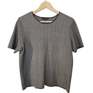 Saks Fifth Avenue Boxy Gray Herringbone Soft Sweater Short Sleeve Top Size Large